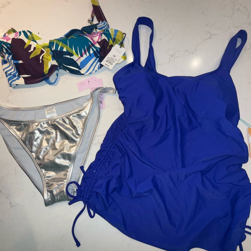 Tankini L Bikini BraTop 48D Silver Bottoms L Swimsuit Separates